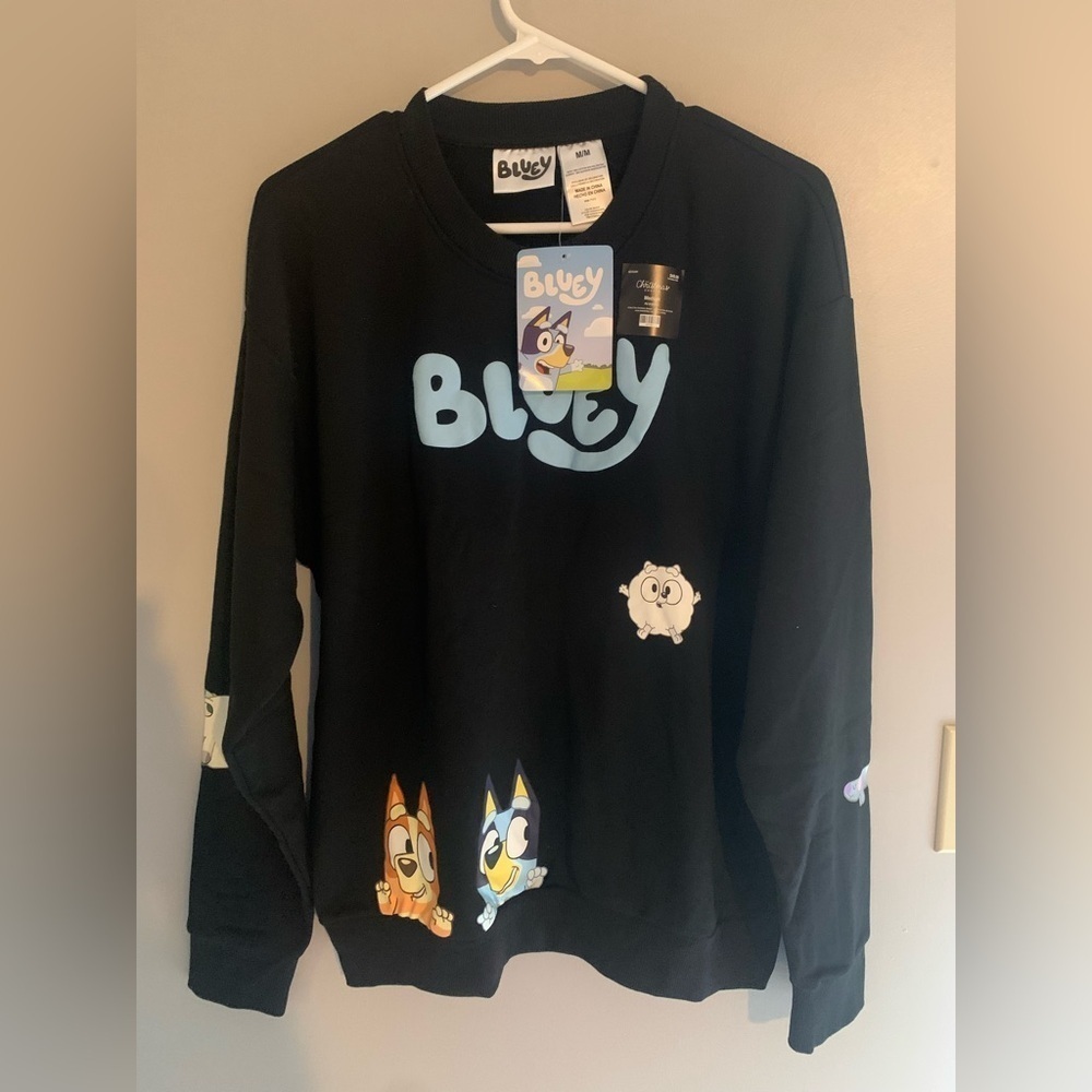 Adult Bluey & Bingo Black Fleece Lined Long Sleeve Crew Neck Casual Pull Over M